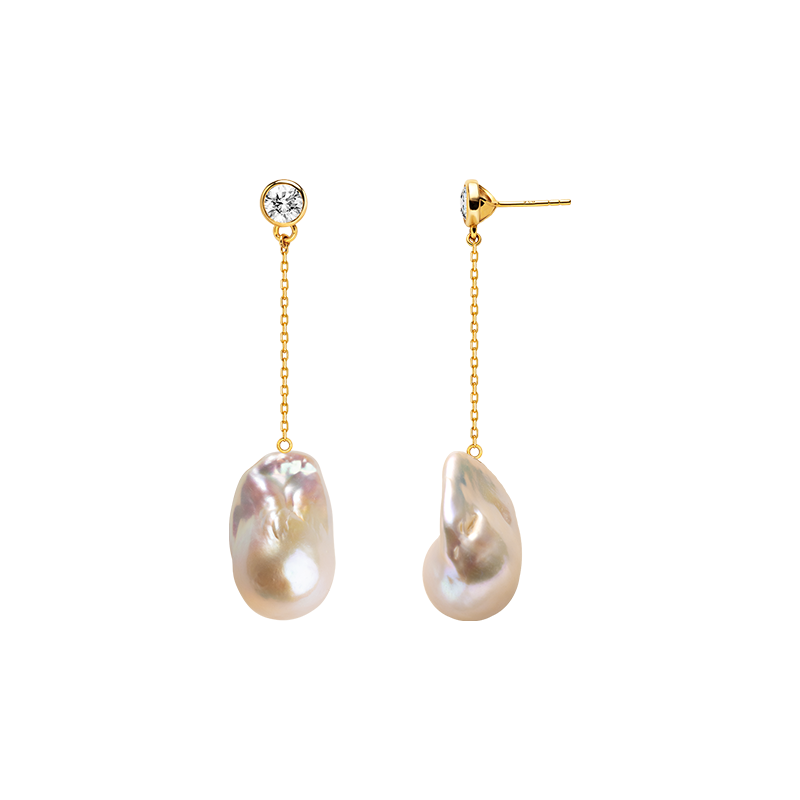 Aura Pearl PLE1144-SY pearl and cubic zirconia chain drop earrings