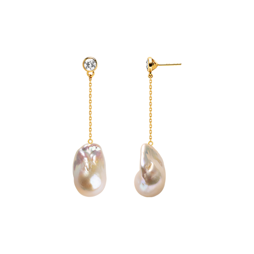 Aura Pearl PLE1144-SY pearl and cubic zirconia chain drop earrings