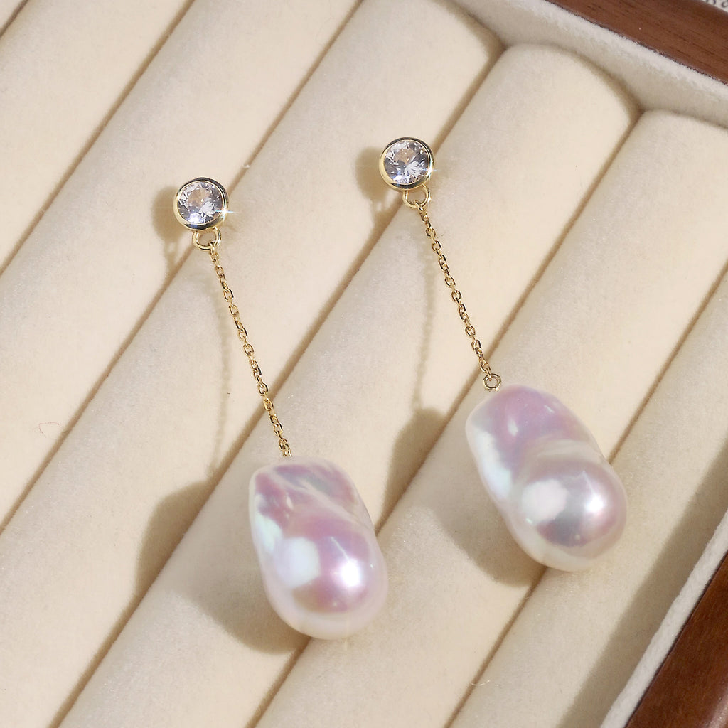 Aura Pearl PLE1144-SY pearl chain drop earrings styled detail