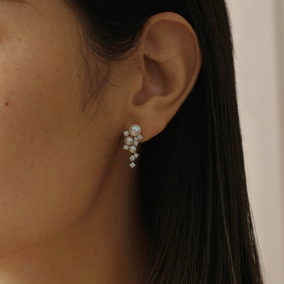 Starlit Cascade Pearl Lab-Grown Diamond Earrings