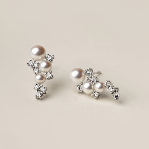 Starlit Cascade Pearl Lab-Grown Diamond Earrings