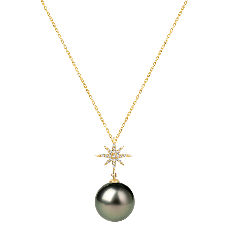 Aura Pearl PLN0062-SY Tahitian pearl starburst pendant necklace detail view