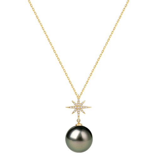 Aura Pearl PLN0062-SY Tahitian pearl starburst pendant necklace detail view