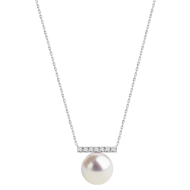 Aura Pearl PLN0139-SW Edison pearl bar cubic zirconia pendant necklace front view