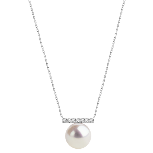Aura Pearl PLN0139-SW Edison pearl bar cubic zirconia pendant necklace front view