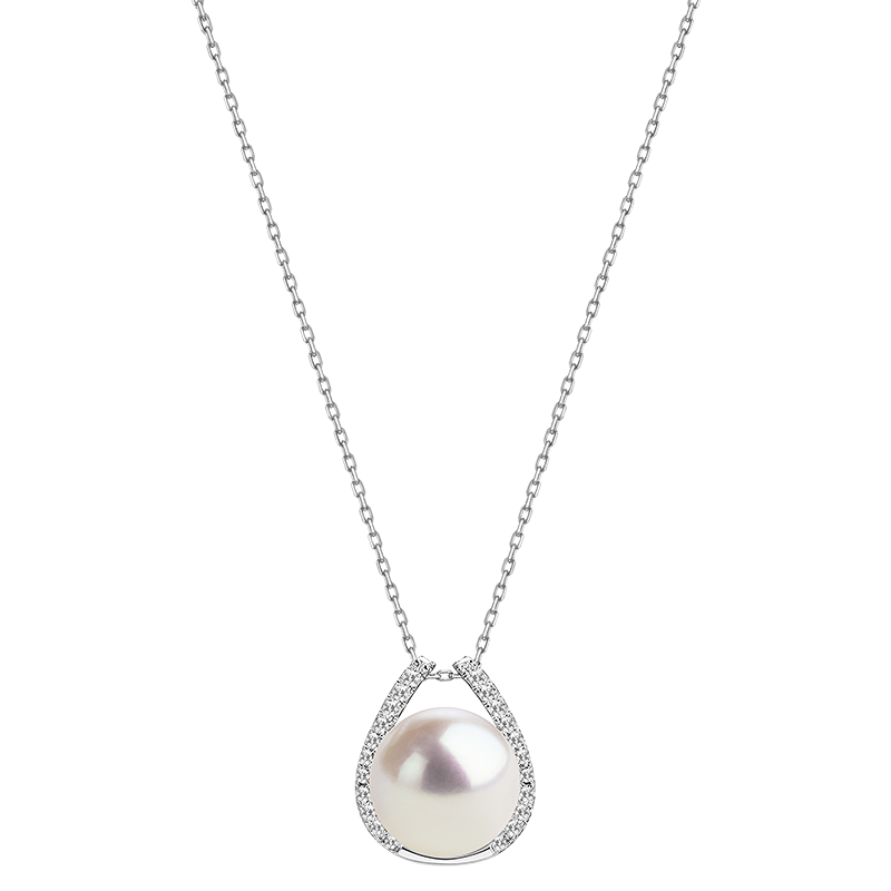 Aura Pearl PLN0237-SW Edison pearl cubic zirconia pendant necklace front view