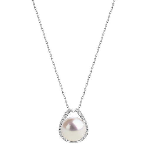 Aura Pearl PLN0237-SW Edison pearl cubic zirconia pendant necklace front view