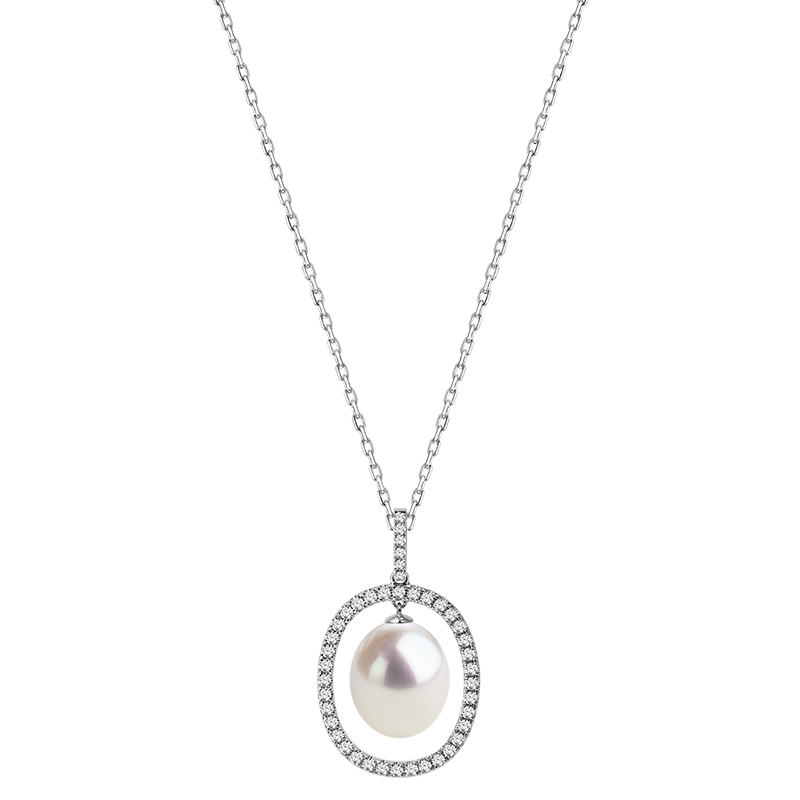 Aura Pearl PLN0379-SW Edison pearl cubic zirconia pendant necklace