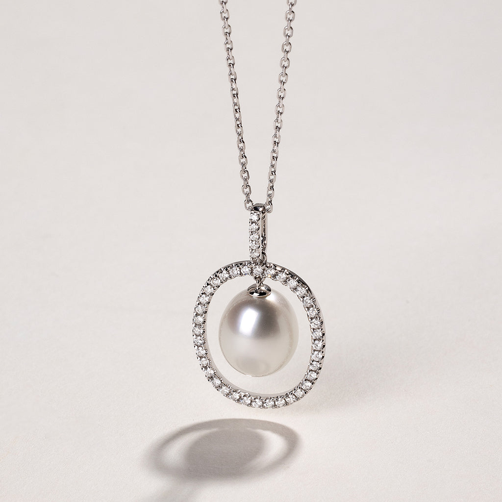 Aura Pearl PLN0379-SW pearl cubic zirconia necklace detail