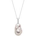 Baroque Freshwater Pearl Vertical CZ Baton Pendant Necklace in 925 Sterling Silver