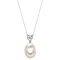 Baroque freshwater pearl and round cubic zirconia pendant necklace in white gold color, front view