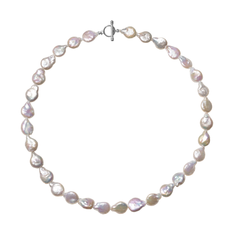 Baroque iridescent freshwater pearl strand necklace in 925 sterling silver, front view