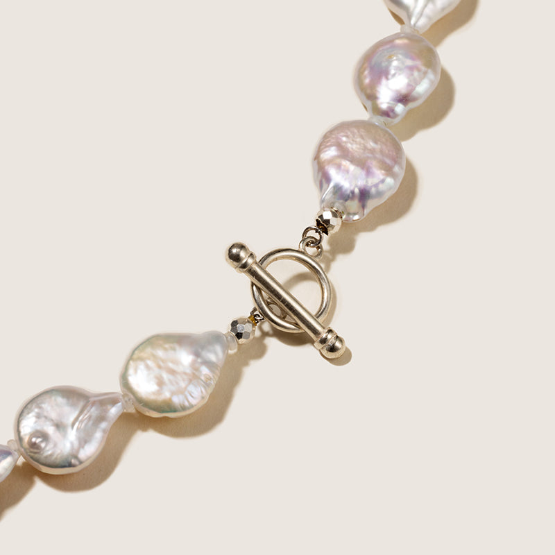 Baroque iridescent freshwater pearls close-up