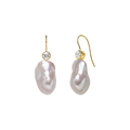 Baroque freshwater pearl and round cubic zirconia hook earrings in yellow gold color, front view