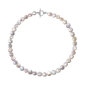 Button iridescent freshwater pearl strand necklace with 9.0 to 10.0mm pearls, front view