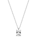 Emerald-cut cubic zirconia pendant necklace in white gold color, front view