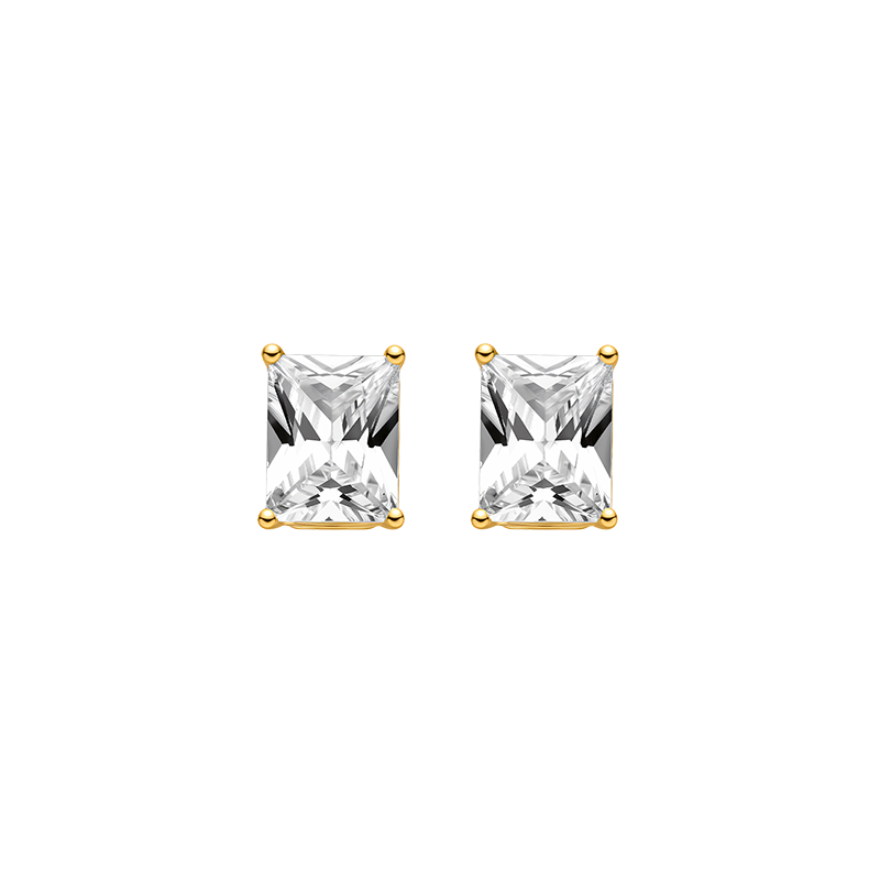 Emerald-cut cubic zirconia stud earrings in gold color front pair view
