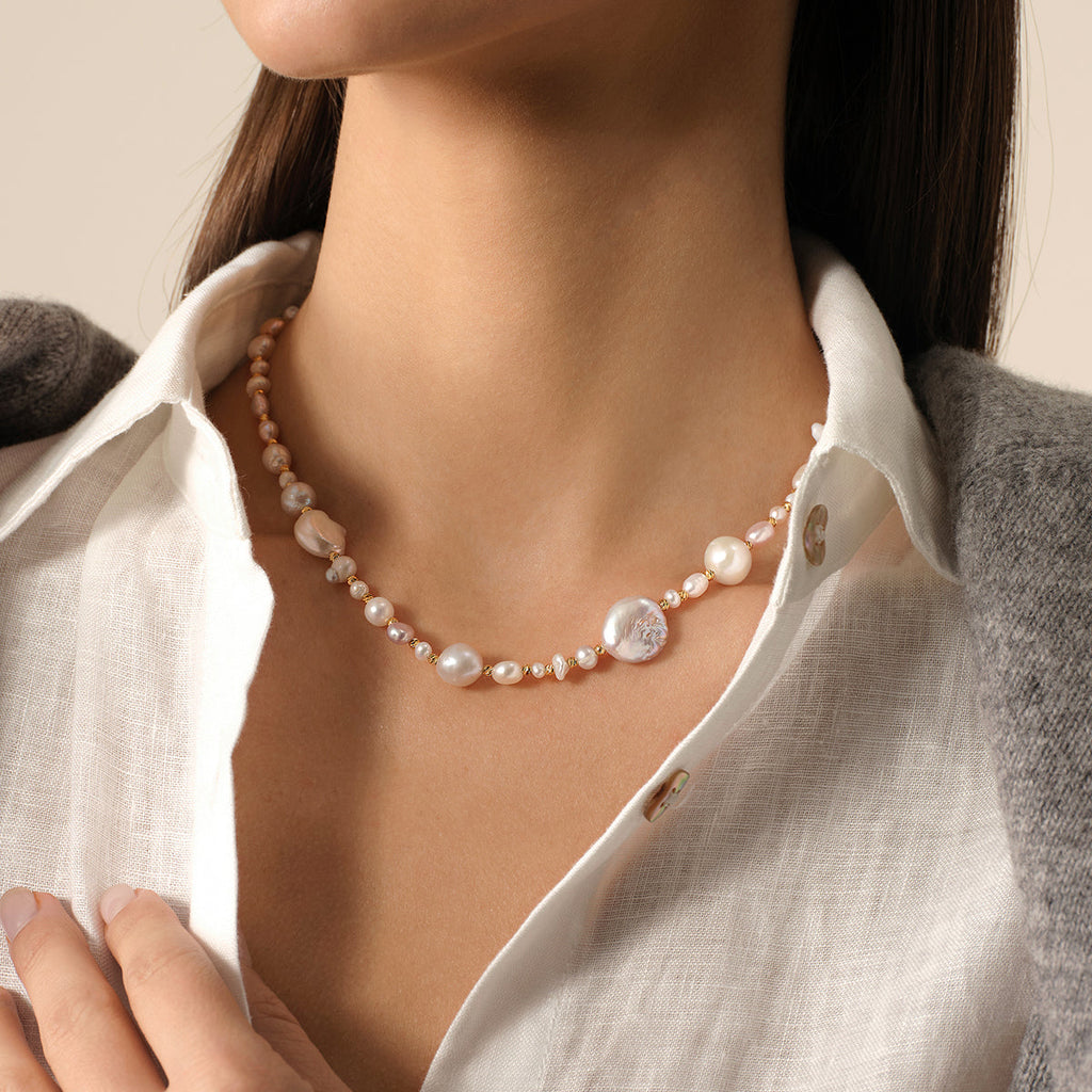 Freshwater baroque mixed pearl strand necklace additional detail view