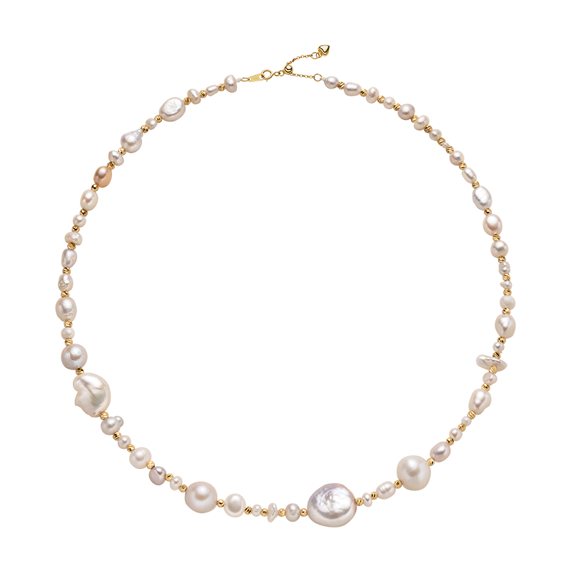 Freshwater baroque mixed pearl strand necklace in 925 sterling silver, front view