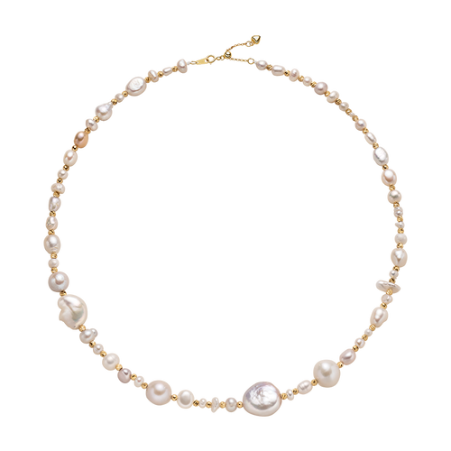 Freshwater baroque mixed pearl strand necklace in 925 sterling silver, front view