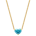 Blue heart cubic zirconia bead chain pendant necklace in 18K gold-plated sterling silver, front view