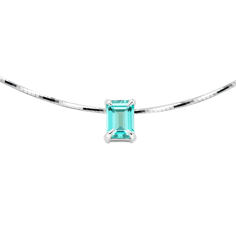 Lab-created Paraiba garnet rectangular pendant necklace in sterling silver, front view