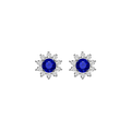 Round blue lab-created sapphire halo stud earrings in sterling silver, front view