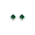 Square lab-grown emerald stud earrings with cubic zirconia frames, front view
