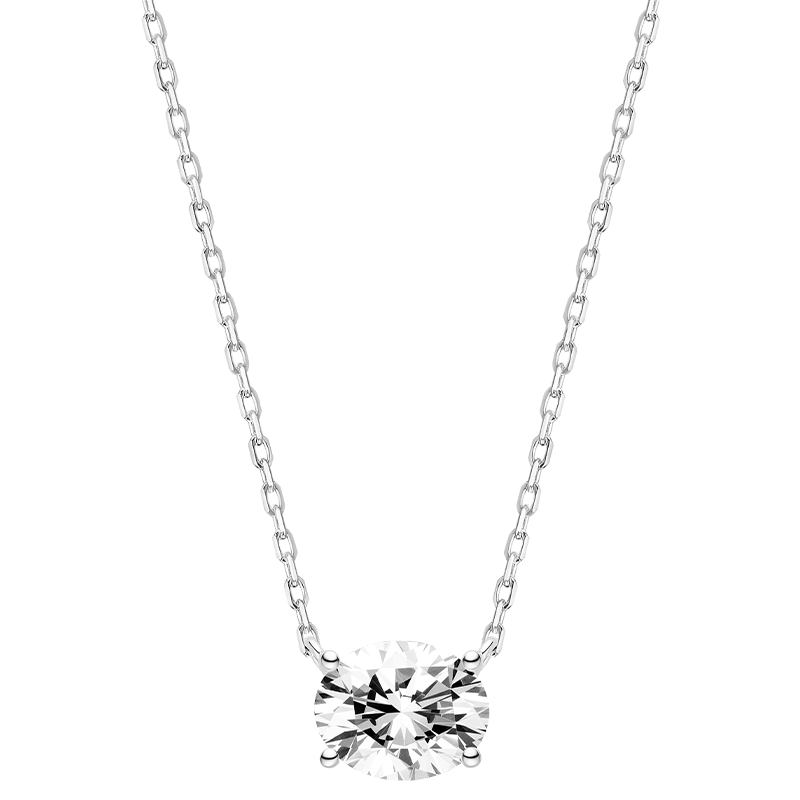 Oval cubic zirconia pendant necklace in white gold color, front view