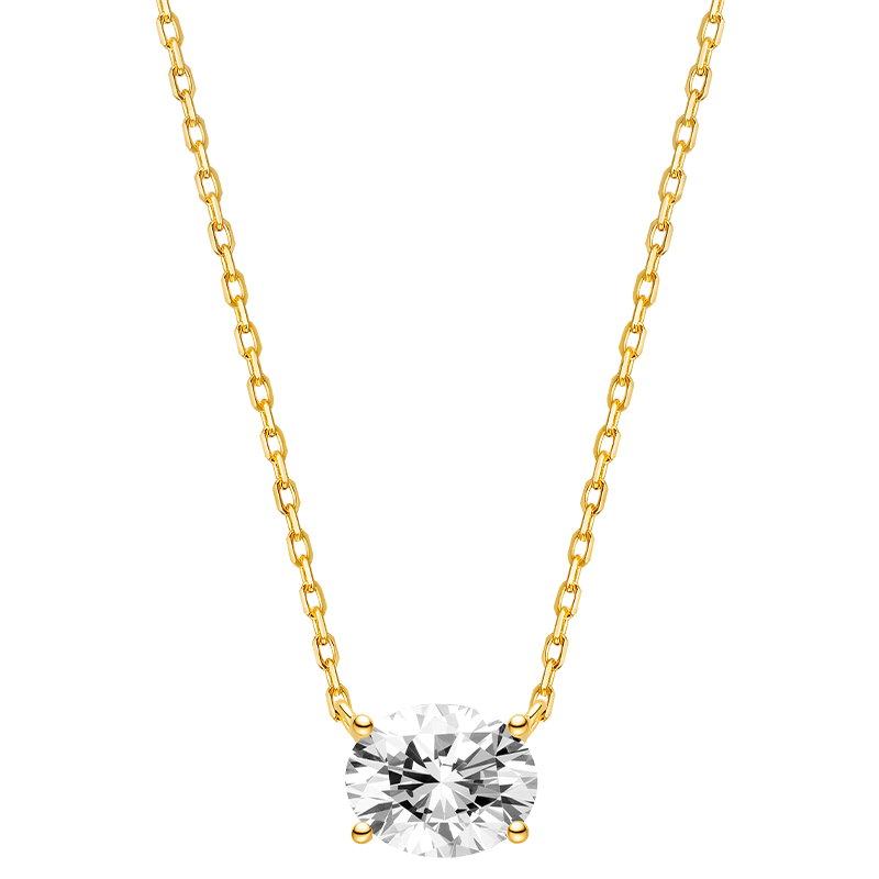 Oval cubic zirconia pendant necklace in yellow gold color, front view