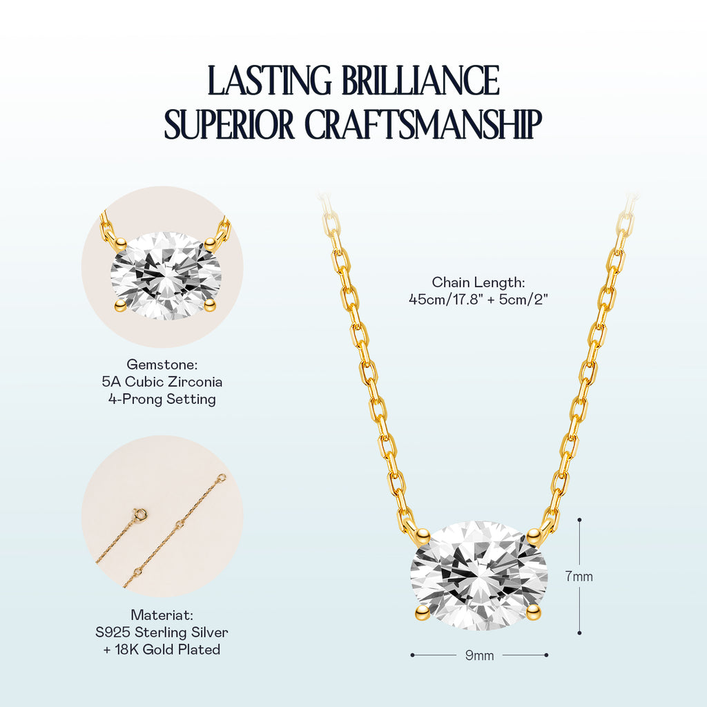 Oval cubic zirconia pendant necklace yellow gold color specification card