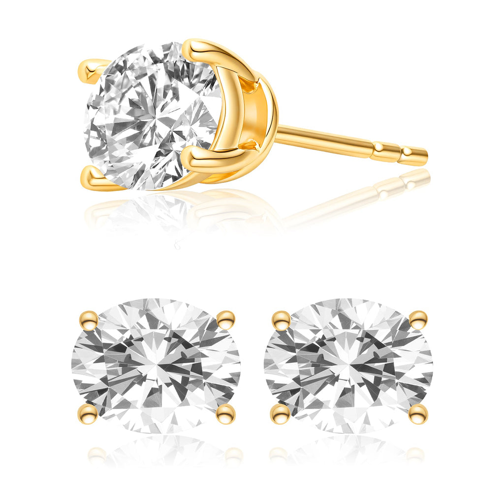 Oval cubic zirconia stud earrings gold color specification card
