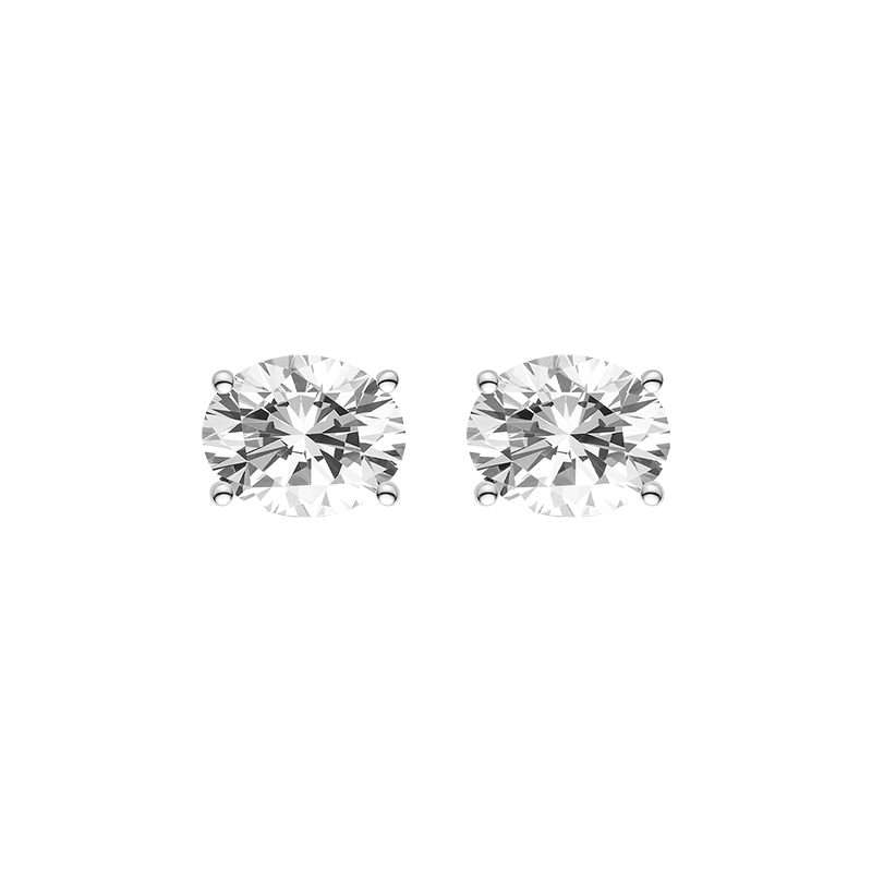 Oval cubic zirconia stud earrings in silver color front pair view