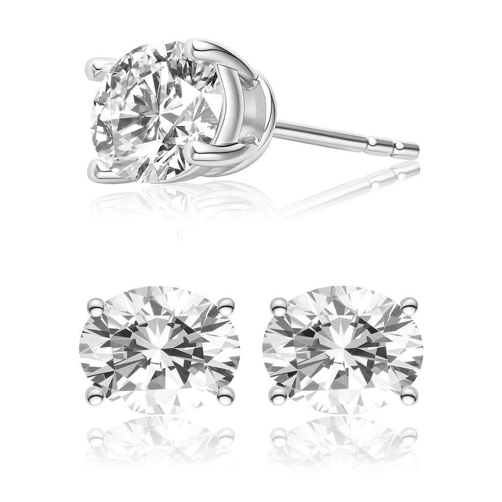 Oval cubic zirconia stud earrings in silver color side detail