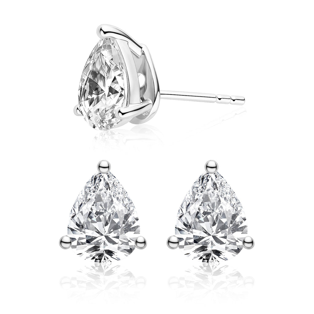 Pear-shaped cubic zirconia stud earrings in silver color side detail