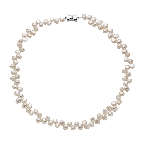 Freshwater pearl bow clasp strand necklace in 925 sterling silver, front view