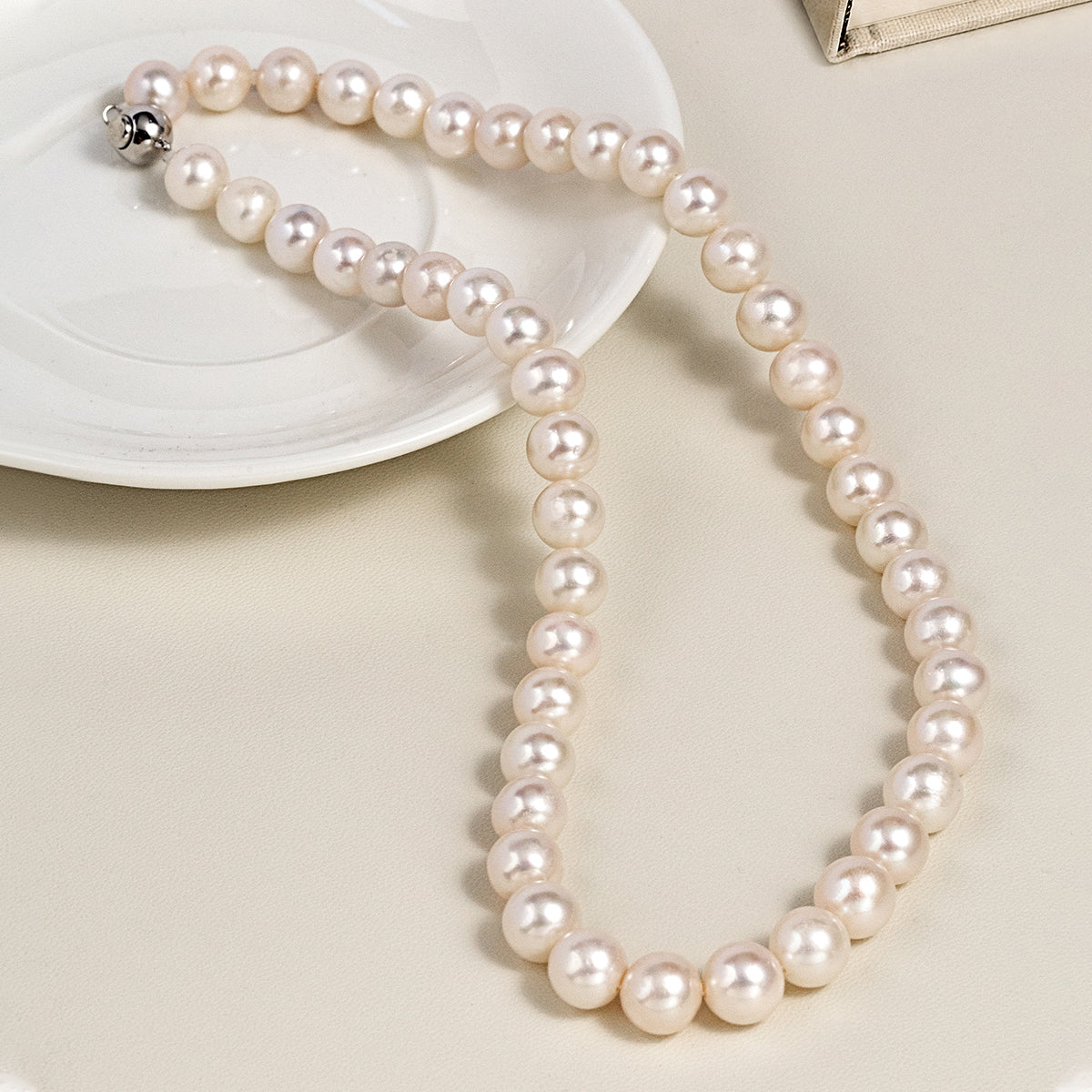 Freshwater pearl ball clasp strand necklace 8.0-9.0mm, hero view