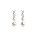 Freshwater pearl cubic zirconia dangle earrings in rhodium-plated sterling silver, front view