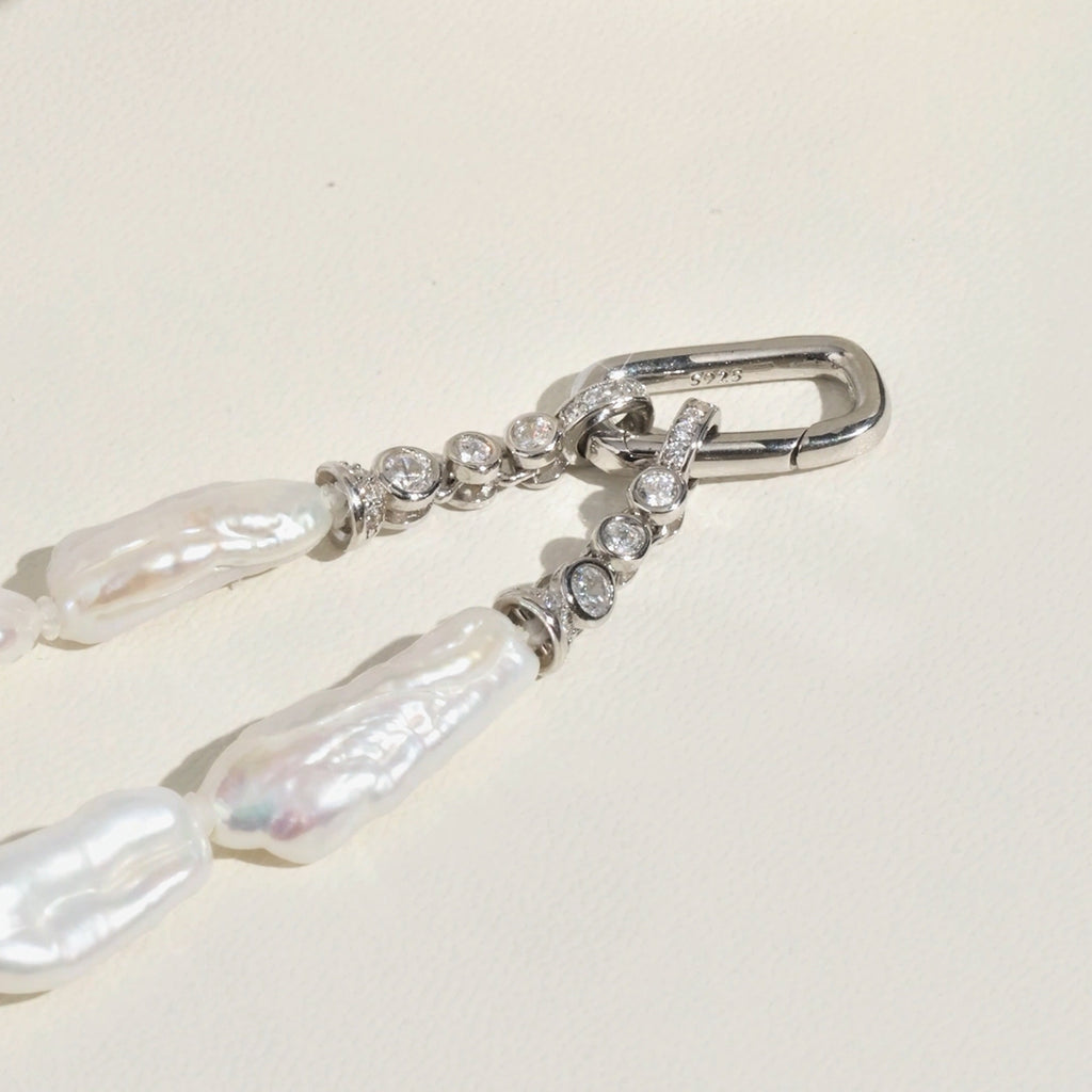 Detail view of baroque freshwater pearl shapes on the strand necklace