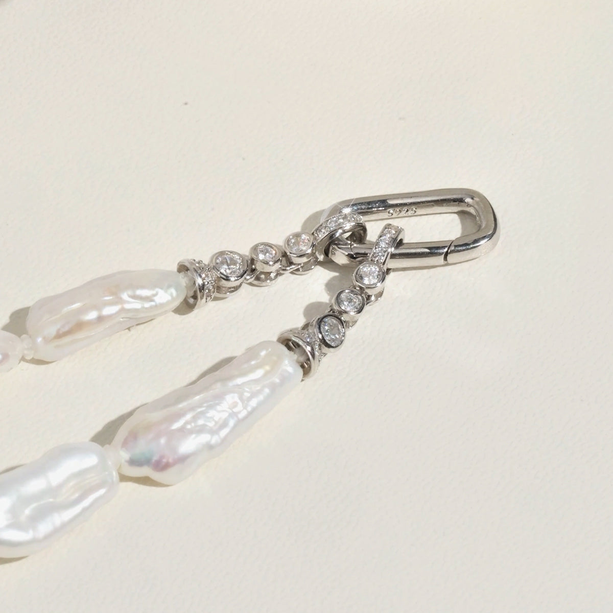 Detail view of baroque freshwater pearl shapes on the strand necklace