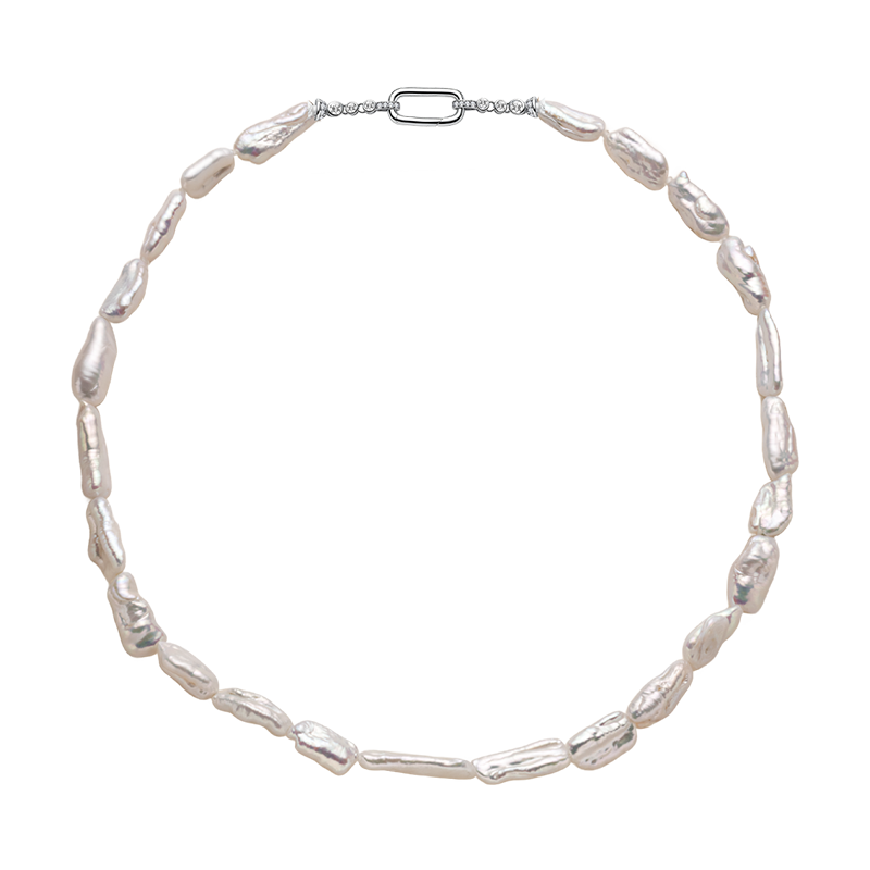Baroque freshwater pearl strand necklace in 925 sterling silver, front view