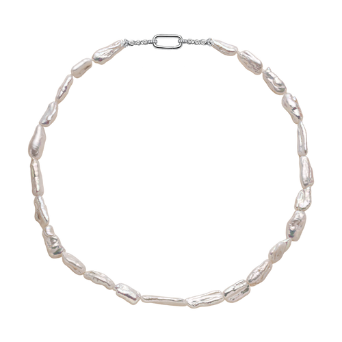Baroque freshwater pearl strand necklace in 925 sterling silver, front view