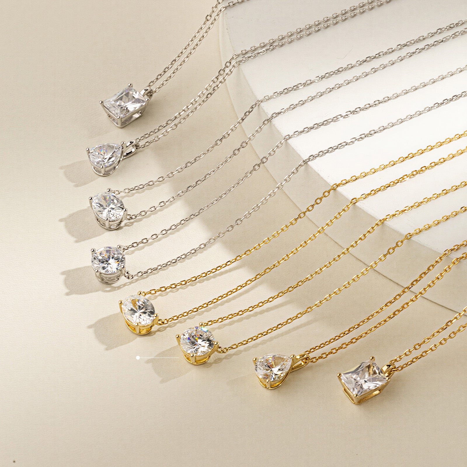 Round cubic zirconia solitaire pendant necklace in yellow gold color display view