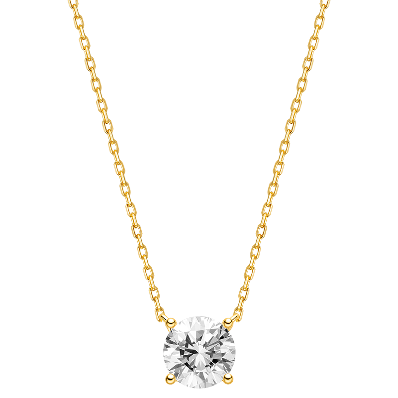 Round cubic zirconia solitaire pendant necklace in yellow gold color, front view